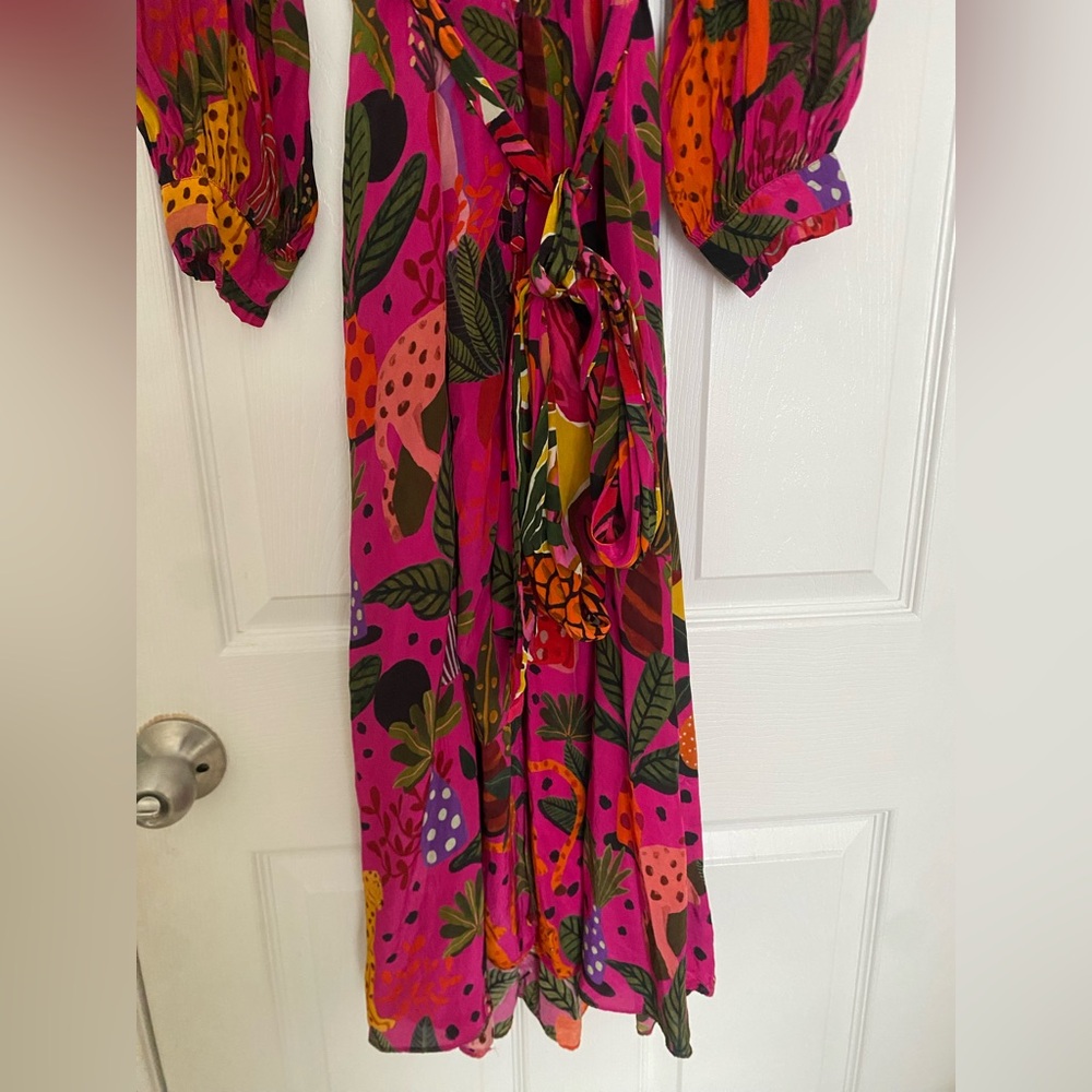 FARM RIO Pop Leopards Long Sleeves Dress Pink Viscose Sz M - Picture 7 of 16
